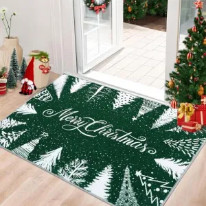 Christmas Rug Door Mat Indoor Entrance 2x3 Washable Rug Snow Non Slip Kitchen Rugs Bath Mat Entryway Rug Stain Resistant Carpet for Living Room Green 2'x3'
