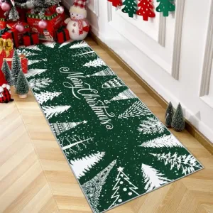 Christmas Rug Runner Rug 2x6 Washable Rug Non Slip Kitchen Rugs Bedroom Decor Soft Throw Rugs Stain Resistant Carpet for Bedroom Laundry Hallway Runner Green 2'x6'