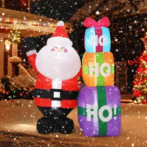 6FT Christmas Inflatable Outdoor Decorations, Cute Santa with Gift Box, Blow Up Xmas Yard Decoration for Holiday Home Party Garden Lawn Decor, Indoor Outdoor Use, Easy Installation