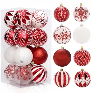16 Pcs Christmas Balls Ornaments for Xmas Christmas Tree, Red and White Xmas Balls Shatterproof Christmas Tree Decorations, Large Hanging Ball for Holiday Wedding Party Decoration, 8CM