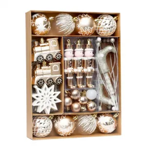 50 Pcs Christmas Ball Ornaments Set, Champagne Gold Shatterproof Christmas Tree Decoration Balls, Printed Hanging Balls for Holiday Party Wedding