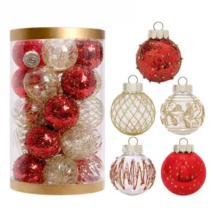 25 Pcs Christmas Tree Ornament Balls, 2.4" Clear Shatterproof Christmas Decoration Balls, PET Painted Christmas Ball Set for Holiday Wedding Christmas Tree Decorations, Red, Gold