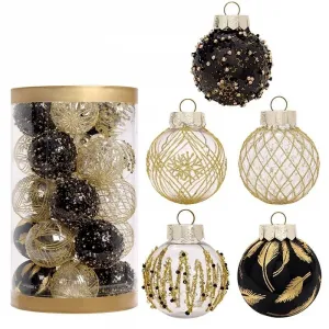 25Pcs 2.36 Inch Christmas Balls Ornaments for Xmas Christmas Tree Decor, Shatterproof Christmas Tree Decorations Hanging Baubles for Holiday Wedding Party, Black & Gold