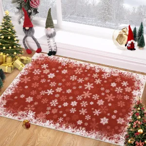 Christmas Rug 2x3 Area Rug Snowflake Decor Non-Slip Low Pile Soft Machine Washable Red for Living Room Dining Room Entryway