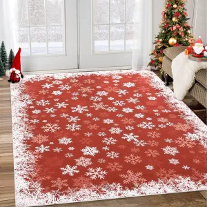 Christmas Rug 8x10 Area Rug for Bedroom Modern Red Washable Rug Snowflake Living Room Rug Non Slip Carpet Soft Stain Resistant Large Area Rug for Holiday Dining Room Classroom 8'x10' Red