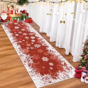 Christmas Runner Rug 2x6 Red Hallway Rug Snowflake Xmas Runner Non Slip Kitchen Rug Washable Rug Bath Mat Holiday Decor Modern Soft Stain Resistant Carpet for Bedroom Laundry 2'x6' Red