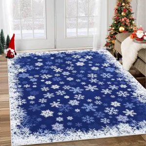 Christmas Area Rug 5x7 Rug for Living Room Rug Xmas Snowflake Modern Blue Rug Washable Rug Non Slip Carpet Holiday Decor Soft Stain Resistant Carpet for Bedroom Dining Room 5'x7' Blue