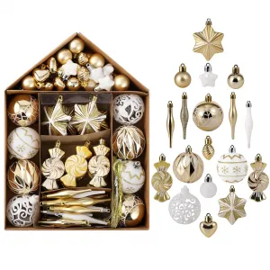 73ct Christmas Ball Ornaments Set, Shatterproof Xmas Tree Decor Ball Ornaments with House Shape Box, Assorted Hanging Ornaments for Christmas Indoor Outdoor Home Party Decor,Champagne Gold
