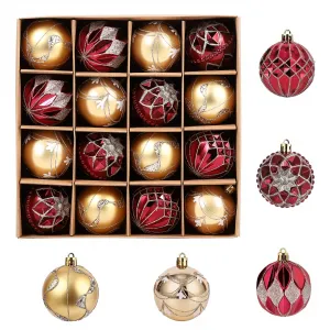 16 Pcs Christmas Ball Ornaments Set for Xmas Tree, 2.36" Red Gold Christmas Tree Ornaments, Shatterproof Plastic Hanging Holiday Balls for Festive Christmas Party
