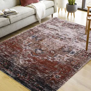 5x7 Vintage Distressed Ombre Area Rug, Machine Washable, Low Pile, Non-Slip Backing, Soft Fleece, Bedroom Living Room Kitchen Mat