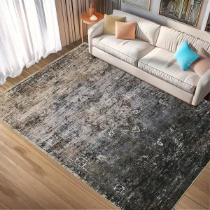 Area Rug 5x7, Washable Ombre Print Vintage Distressed Ultra-Thin Bedroom Living Room Accent Rug, Low Pile Non-Slip Area Rug Floor Carpet for Dining Room Home, Brown Multi