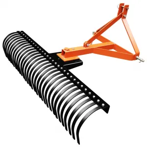 5 FT Landscape Rake for Tractors, 3-Point Rock Rake, 360° Rotation, Steel, 30 Tines, Fits Cat 1 & 2, Yard & Farm Use