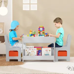 Kids Table and Chair Set, 4 in 1 Wooden Toddlers Activity Table & 2 Chairs with Storage Drawer Detachable Tabletop for Kids Drawing, Reading, Crafts, Art,Homework, Nursery, Playroom