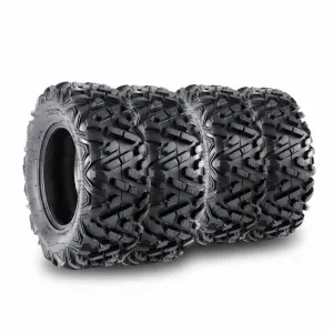 ATV UTV All-Terrain Tires, Set of 4, 25x8-12 Front & 25x10-12 Rear, Tubeless, 6 PR, Black