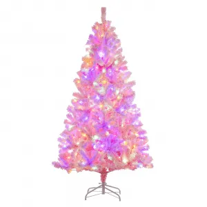 6ft Pink Christmas Tree, Prelit Snow Flocked Artificial Christmas Tree with 250 Multi Color LED Lights, 751 Branch Tips, Fake Xmas Pine Tree for Home Office Party Decorations