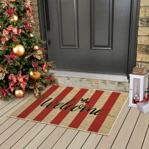 Christmas Door Mat Non Slip Doormats Striped Welcome Mats for Front Door Floor Mats Ourdoor Decor Welcome Mat Stain Resistant Room Decor Carpet for Entrance Stripe|Red 17''x29''
