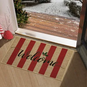 Christmas Door Mat Non Slip Doormats Striped Welcome Mats for Front Door Floor Mats Ourdoor Decor Welcome Mat Stain Resistant Room Decor Carpet for Entrance Stripe|Red 20''x32''