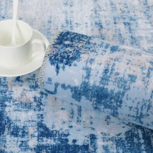 Washable Runner Rug 2x6 Runner Modern Rug Non Slip Kitchen Rug Abstract Distresse Blue Rug Low Pile Entryway Rug Soft Bath Mat Stain Resistant Carpet for Bedroom Hallway Laundry 2'x6' Blue