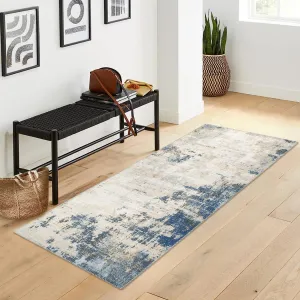 Washable Runner Rug 2x6 Runner Modern Rug Non Slip Kitchen Rugs Abstract Distressed Indoor Entryway Rug Soft Bathroom Rugs Stain Resistant Carpet for Hallway Laundry Bedroom 2'x6' Blue/Tan