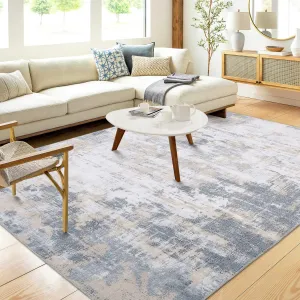 Washable Rugs Grey/Camel 9x12 Rug for Living Room Modern Rug Abstract Non Slip Large Area Rug Soft Non Shedding Throw Rugs Stain Resistant Carpet for Bedroom Office Dining Room