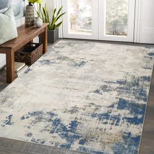 Modern Rug 5x7 Area Rug for Living Room Machine Washable Rugs for Bedroom Abstract Non Slip Soft Non Shedding Low Pile Stain Resistant Carpet for Office Nursery Dining Room 5'x7' Blue/Tan