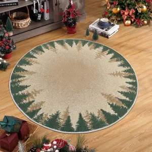 4ft Small Round Rug Christmas Decor Circle Rug Washable Indoor Throw Floor Covers Xmas Decorative Round Area Rug Snowflake Boho Rug Non-Slip Festival Carpet for Living Room Bedroom, Green