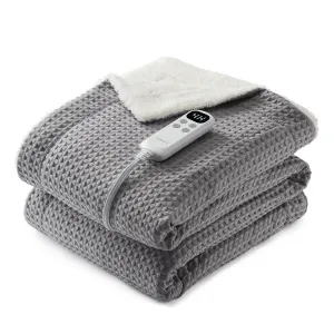 Waffle Heated Throw Blanket, Machine Washable Electric Blankets Fast Heating with LCD Controller, 6 Heat Levels & 1-4H Time Settings, ETL Certified Heat Throw for Couch, Grey, 50" x 60"