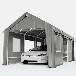 10'x20' Heavy Duty Windproof Carport Canopy, Reinforced Anti-High Wind Portable Garage for Pickup, Boat, and Equipment, Height Adjustable, Silver Grey
