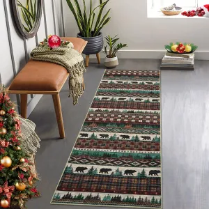 Christmas 2x6 Runner Rug Hallway Xmas Decorative Entryway Rug Washable Indoor Throw Rug Non-Slip Low Pile Christmas Floor Covers Rustic Boho Rug Farmhouse Long Carpet for Living Room Kitchen Bedroom