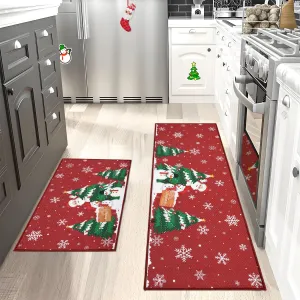Christmas Kitchen Mat Set of 2 Non Slip Doormats Welcome Mats for Front Door Floor Mats Ourdoor Decor Welcome Mat Stain Resistant Room Decor Carpet for Entrance 17''x29''+17''x47''