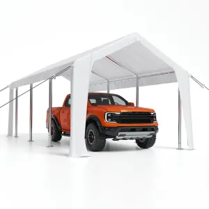 Heavy Duty 13x20 ft Carport with Reinforced Frame, UV-Resistant Waterproof PE, Large Space, Easy Setup, Portable Garage for Full-Size Pickup & Boats