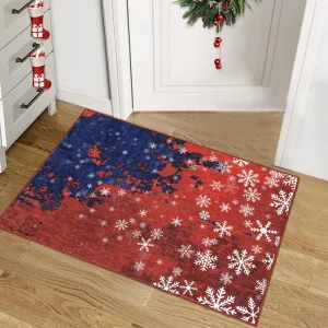 Christmas Door Mat 2x3 Mat Xmas Bath Mat Non-Slip Kithcen Rug Washable Entryway Rug Small Abstract Carpet Winter Doormat Rubber Back Snowflake Doormats for Indoor Outdoor 2'x3' Red&Blue