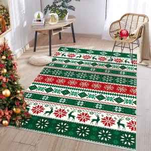 Christmas Rug 5x7 Reindeer Print Non-Slip Washable Soft Fabric Holiday Decor Living Room Nursery Dining