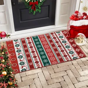 Christmas Area Rug 2x3 Farmhouse Non Slip Stain Resistant Soft Low Pile Red & Green Holiday Decor for Living Room Bedroom Kitchen