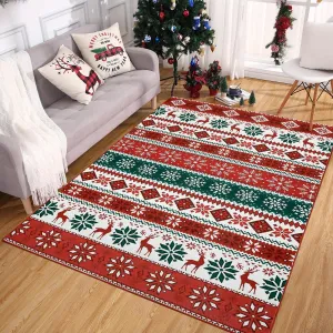 Christmas Area Rug 10x13 Farmhouse Non Slip Stain Resistant Soft Low Pile Red & Green Holiday Decor for Living Room Bedroom Kitchen