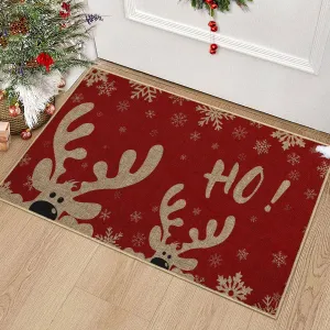 Christmas Door Mat 17x29in Easy Jute Non Slip Washable Durable Red Reindeer Snowflake Kitchen Bath Rug
