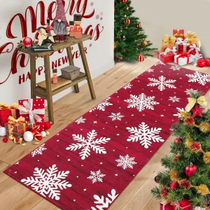 Christmas Runner Rug 2x8 Red Snowflake Pattern Non Slip Stain Resistant Low Pile Washable for Kitchen Hallway Entryway