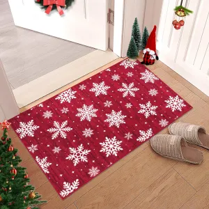 Christmas Door Mat 2x3 Mat Xmas Snowflake Bath Mat Non-Slip Kithcen Rug Washable Entryway Rug Small Red Carpet Winter Doormat Rubber Back Snowflake Doormats for Indoor Outdoor 2'x3' Red