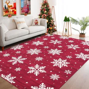 Christmas Rug Washable Area Rugs 4x6 Rug for Living Room Non Slip Entryway Rug Soft Non Shedding Throw Rugs Stain Resistant Room Decor Carpet for Dining Room Snow|Red 4'x6'