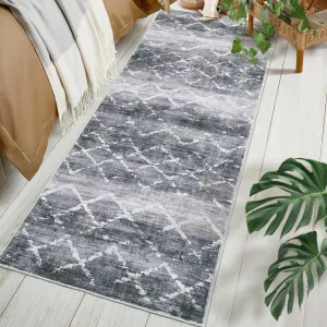 Washable Rugs 2x6 Abstract Grid Rug for Living Room Modern Distressed Area Rug for Bedroom Contemporay Office Rug Low Pile Neutral Soft Nursery Rug Non Slip Farmhouse Floor Cover Grey