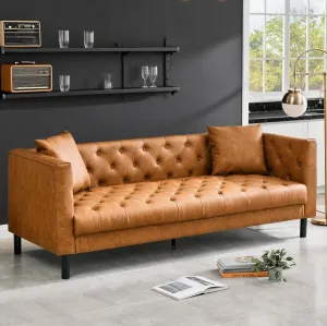 Modern PU Leather Couch for Living Room, 81" Chesterfield Sofa with Deep Seats and 2 Pillows, 3 Seater Sofa with Button Tufted, Sleeper Sofa for Apartment, Office, Brown