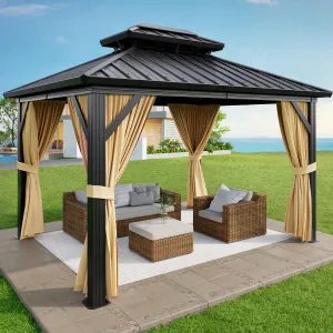 Outdoor Hardtop Gazebo 10x12 FT Aluminum Frame Double Metal Roof, All-Weather Protection, Durable Netting, Sturdy Steel Legs, Patio Garden Backyard
