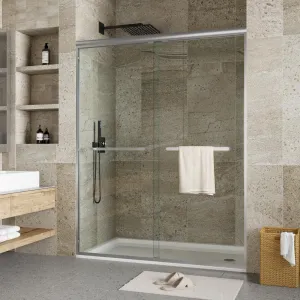 Frameless Sliding Shower Door, 60" W x 72" H Double Sliding Shower Door, 5/16" (8mm) Thick SGCC Tempered Glass - Explosion-Proof Film, Brushed Nickel