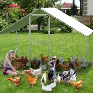 Large Metal Chicken Coop, Chicken Coop Run with Cover, Large Chicken Run with Double Door, Chicken Pen for Outdoor Farm Yard (6.5'L x 9.8'W x 6.5'H)