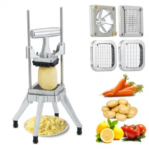 Commercial Vegetable Fruit Chopper with 4 Stainless Steel Blades (1/4", 3/8", 1/2" & 6-Wedge Slicer), Heavy Duty French Fry Cutter Manual Dicer Slicer for Potato, Tomato, Onion and Cucumber
