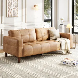 3-Seater Sofa Couch, 83" Oversized Upholstered Faux Leather Sofa with Spring Cushion, Modern Sofa with Deep Seats and 2 Removable Back Cushions for Office, Living Room, Bedroom