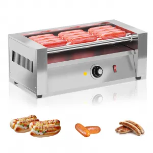 Electric Hot Dog Roller machine, 5 Stainless Steel Hot Dog Rollers, Commercial Electric Hot Dog Roller Sausage Machine with Removable Stainless Steel Drip Tray