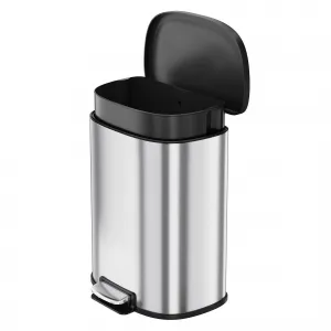 D-Shape Kitchen Trash Can 50L/13.2 Gal, Smudge Resistant Step-On Garbage Can with Lid, Stainless Steel Trash Bin with Removable Buckets, Soft-Close Lid