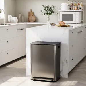 16 Gallon Stainless Steel Dual Trash Can with Removable Baskets for Kitchen and Living Room, Black