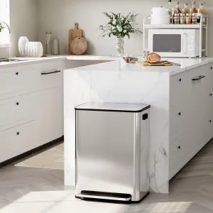 16 Gallon Stainless Steel Dual Trash Can with Removable Baskets for Kitchen and Living Room, Silver